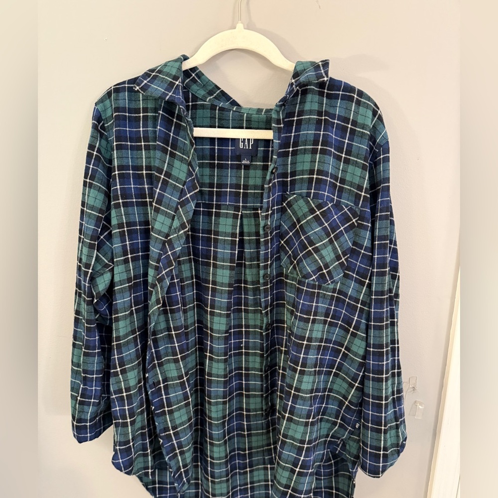 GAP Navy and Teal Checkered Shirt